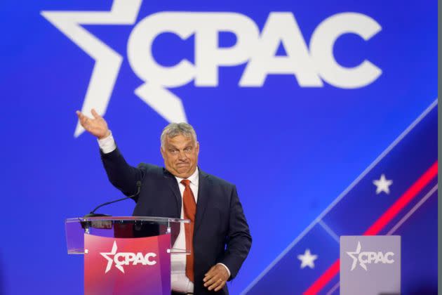 Hungarian Prime Minister Viktor Orban waves has he walks onto stage to speak at the Conservative Political Action Conference (CPAC) in Dallas. (Photo: Associated Press)