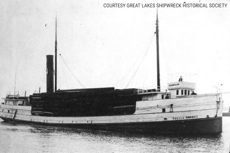 An undated photo of the Adella Shores loaded with lumber. (Courtesy Great Lakes Shipwreck Historical Society)