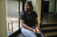 Mia Hall, 14, poses for a portrait in her neighborhood park on Thursday, Aug. 29, 2024, in Bronx borough of New York. (AP Photo/Brittainy Newman)