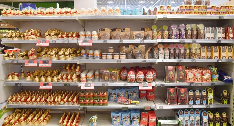 Easter egg and bunny display in a supermarket