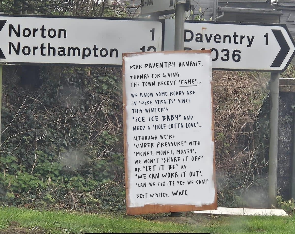 West Northamptonshire Council’s response to Daventry Banksie’s signs (West Northamptonshire Council)