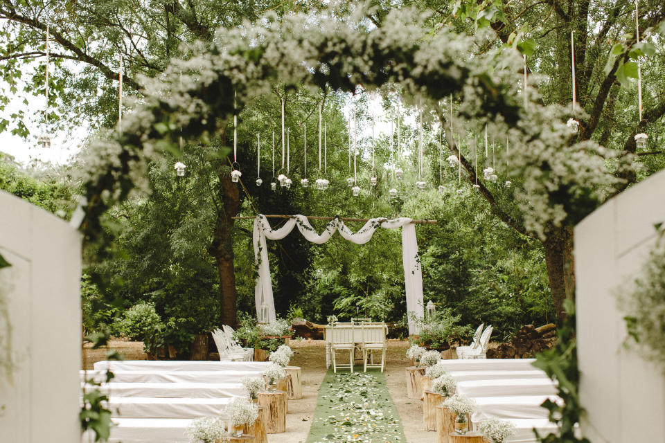 A wedding venue, set up before the ceremony