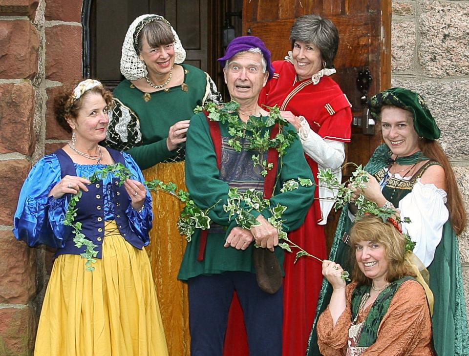 In previous years, the Solstice Singers performed in period costumes at Wellfleet Community Hall as part of the Woods Hole Traditional Music Stroll.  Photo courtesy Dorene Sykes
