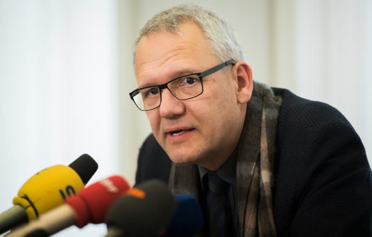 Professor Andreas Wirsching speaks to media about the re-release of Adolf Hitler's "Mein Kampf" during a press conference in Berlin, on December 1, 2015