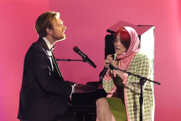 Finneas and Billie Eilish perform onstage during the 66th GRAMMY Awards at Crypto.com Arena on February 04, 2024 in Los Angeles, CA.  - Credit: Amy Sussman/Getty Images