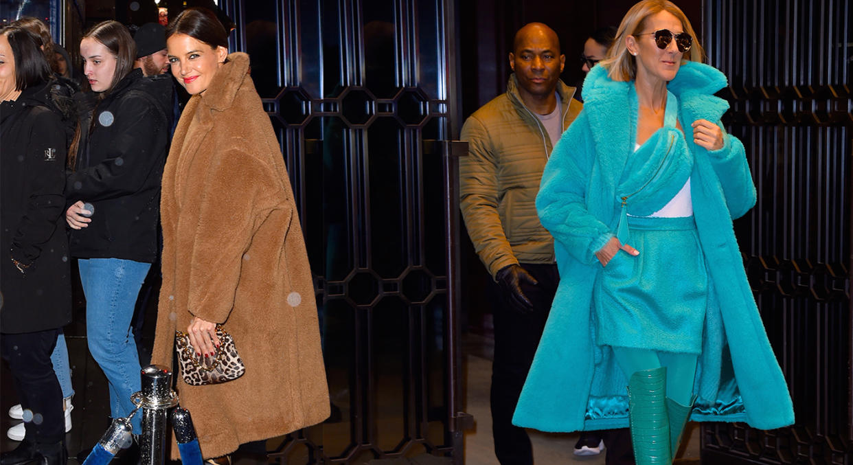 Teddy coats are the celebrity loved staple of the season Katie Holmes and Celine Dion can't get enough of [Photo: Getty]