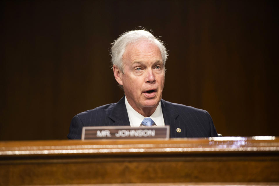 Sen. Ron Johnson, R-Wis., speaks during a Senate Foreign Relations Committee hearing on April 26, 2022, in Washington. (Bonnie Cash / Pool via Getty Images file)