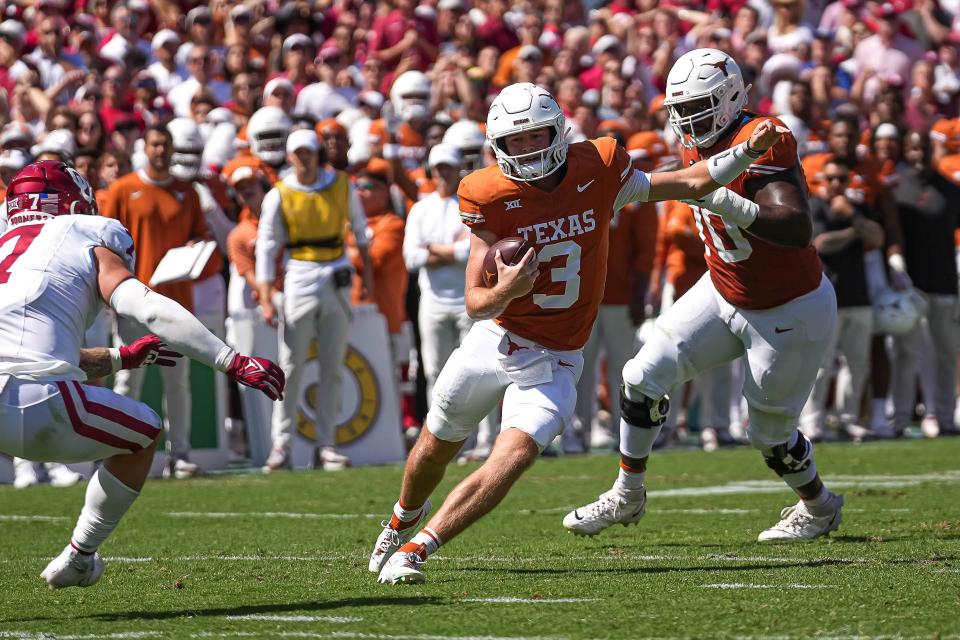 Texas quarterback Quinn Ewers said Tuesday that his role as a team leader has been amplified after the recent season-ending injuries to running backs CJ Baxter and Christian Clark. Does that mean he'll be running the ball more this season?