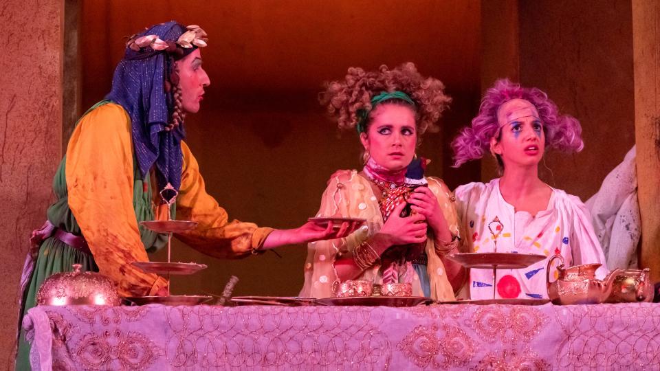 Starring in the area premiere of "Gary: A Sequel to Titus Andronicus" at Wellfleet Harbor Actors Theater were, from left, A.J. Clauss, Lacy Allen and Layla Khoshnoudi.