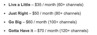 DirectTV Now Tiers