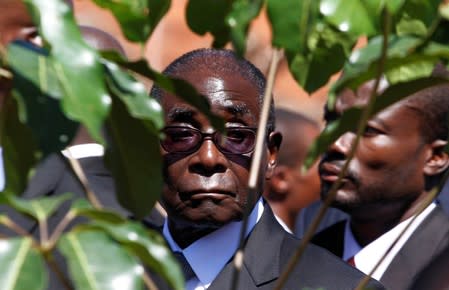 FILE PHOTO: Zimbabwe's President Robert Mugabe arrives for the burial of ZANU (PF) member Edson Ncube in Harare