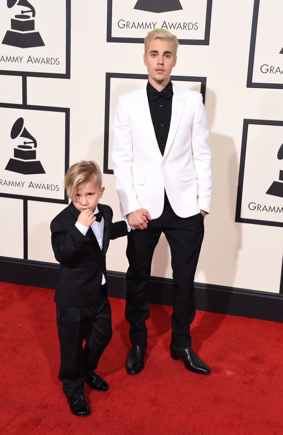 Best: Justin Bieber in a white blazer with his little brother at the 58th Grammy Awards at Staples Center in Los Angeles, California, on February 15, 2016.