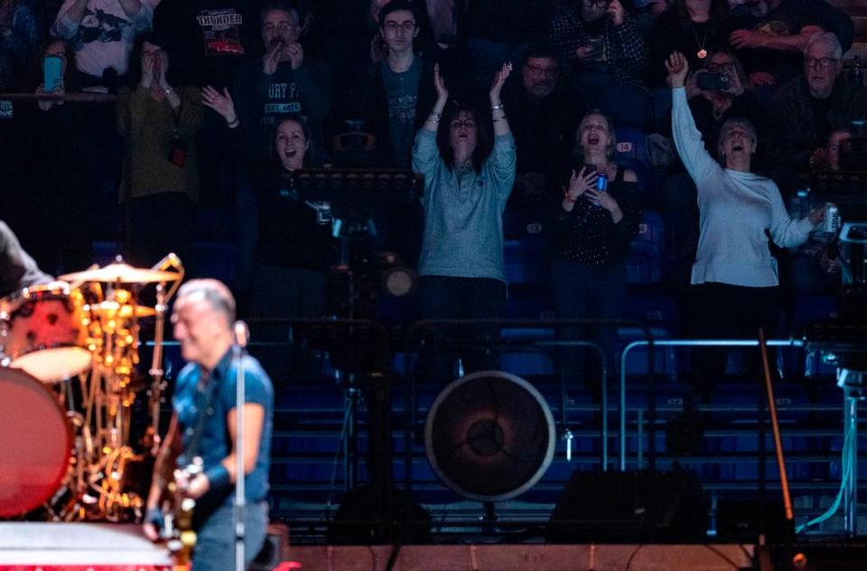 Fans sing along and cheer for Bruce Springsteen and the E Street Band during the show at the Bryce Jordan Center on Saturday, March 18, 2023.