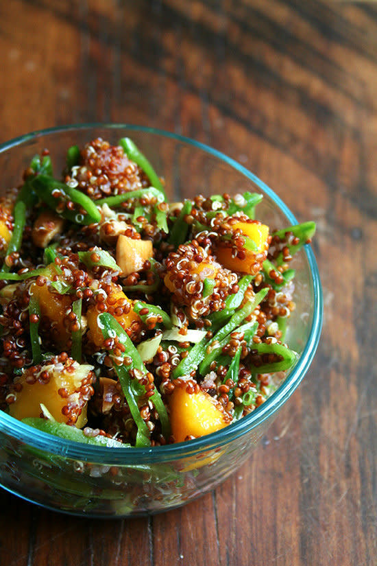 <strong>Get the <a href="http://www.alexandracooks.com/2013/07/18/cucumber-green-grape-gazpacho-quinoa-salad-with-mango-lime-ginger/" target="_blank">Quinoa Salad with Mango, Snap Peas, Ginger & Lime</a> recipe from Alexandra Cooks</strong>