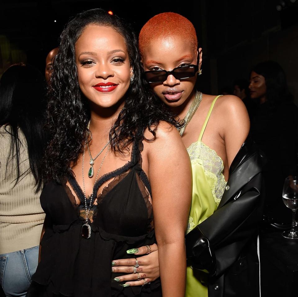 <div class="inline-image__caption">Rihanna and Slick Woods pose during the launch of Rihanna's global lingerie brand, Savage X Fenty at Villain on May 10, 2018 in New York City.</div> <div class="inline-image__credit">Kevin Mazur/Getty Images for Savage X Fenty</div>