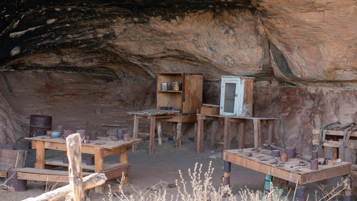 The items at Cave Springs Cowboy Camp have been left by cowboys in the late 1800s.