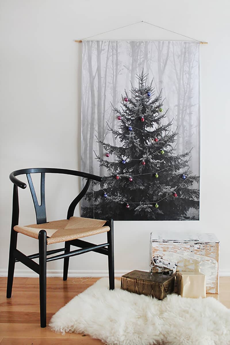 Photo tapestry of christmas tree instead of a real tree