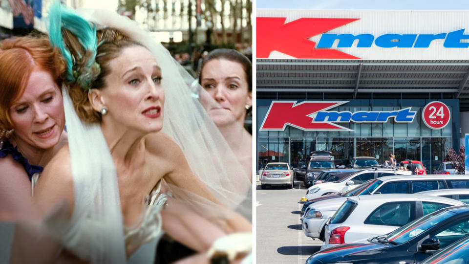 angry bride movie scene and kmart store front