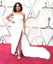 <p>The actress wore a fitted strapless gown with a dramatic train and thigh-high slit to the 2019 awards. She went on to win the Oscar for Best Supporting Actress for her emotional <em>If Beale Street Could Talk</em> performance. </p>