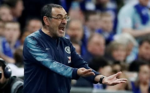 Chelsea manager Maurizio Sarri reacts after Kepa Arrizabalaga (not pictured) refuses to be substituted - Credit: Action Images via Reuters/Carl Recine