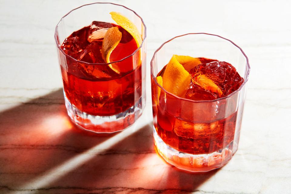 Go classic for your next aperitivo hour with this brazenly bitter equal-parts combo of gin, sweet vermouth, and Campari. <a href="https://www.epicurious.com/recipes/food/views/negroni-351597?mbid=synd_yahoo_rss" rel="nofollow noopener" target="_blank" data-ylk="slk:See recipe.;elm:context_link;itc:0" class="link ">See recipe.</a>