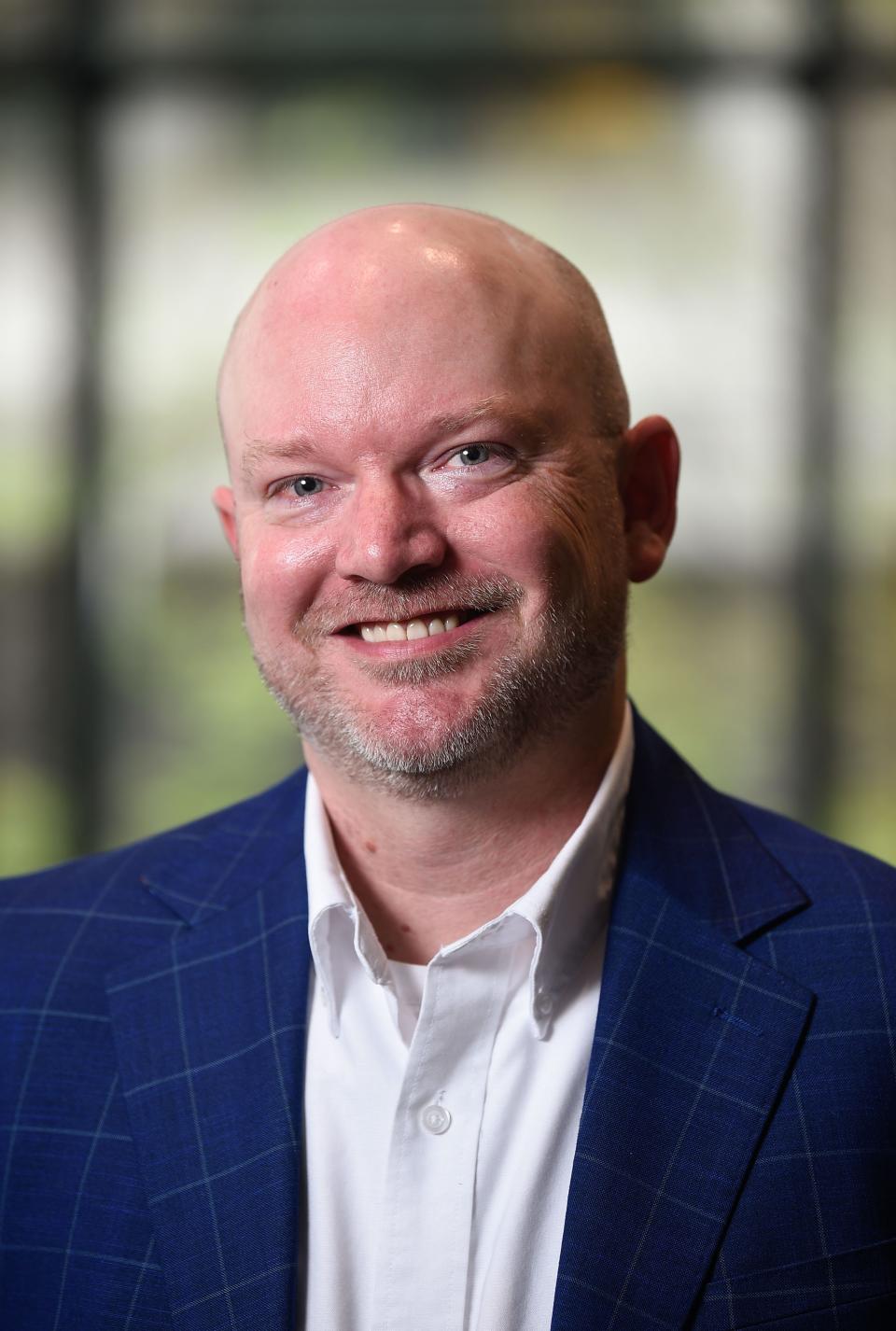 Portrait of Gentry Estes, Sports columnist, at the Tennessean in Nashville, Tenn., Wednesday, April 6, 2022. 