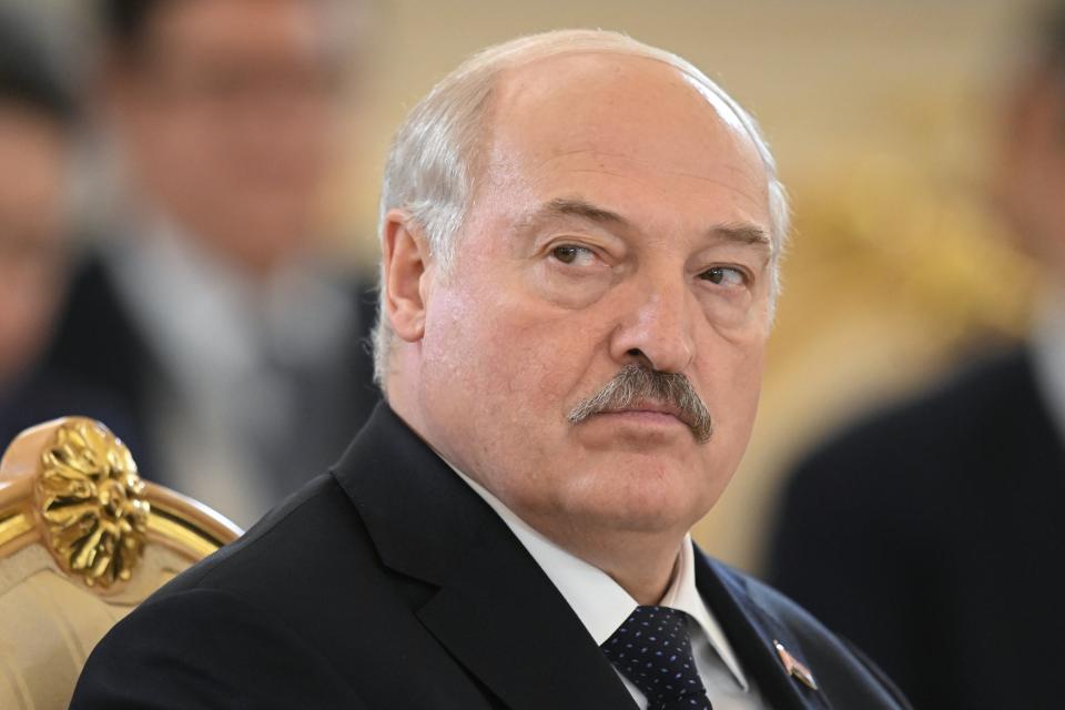Belarusian President Alexander Lukashenko attends a meeting of the Supreme Eurasian Economic Council at the Kremlin in Moscow, Russia, Thursday, May 25, 2023. (Ilya Pitalev, Sputnik, Kremlin Pool Photo via AP)