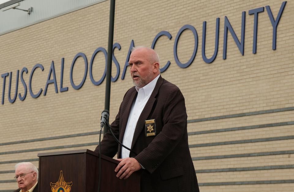 The Tuscaloosa County Sheriff’s Office opened the new Sheriff Beasor B. Walker Law Enforcement Complex Thursday, Nov. 9, 2023, in Tuscaloosa. Sheriff Ron Abernathy speaks during the ceremony.