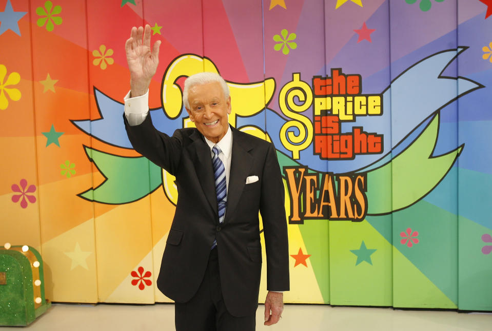 Bob Barker waves to 'The Price is Right' audience on stage