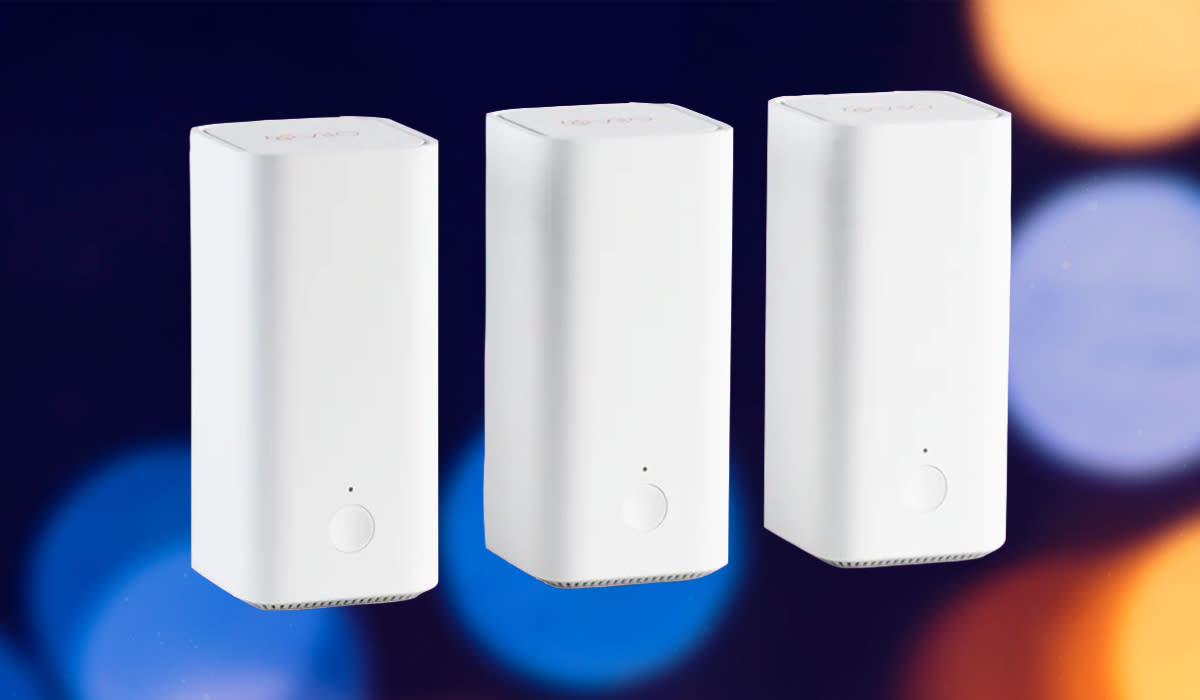 The Vilo mesh network system consists of these three nodes that you plug in around the house.