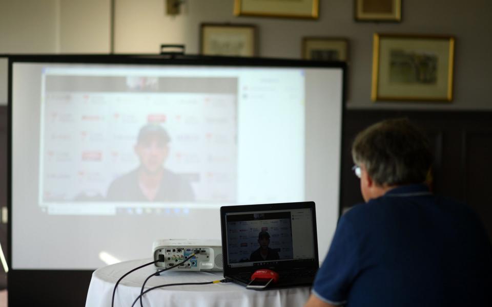 Glamorgan's Chris Cook is interviewed via Zoom after the day's play - Getty Images