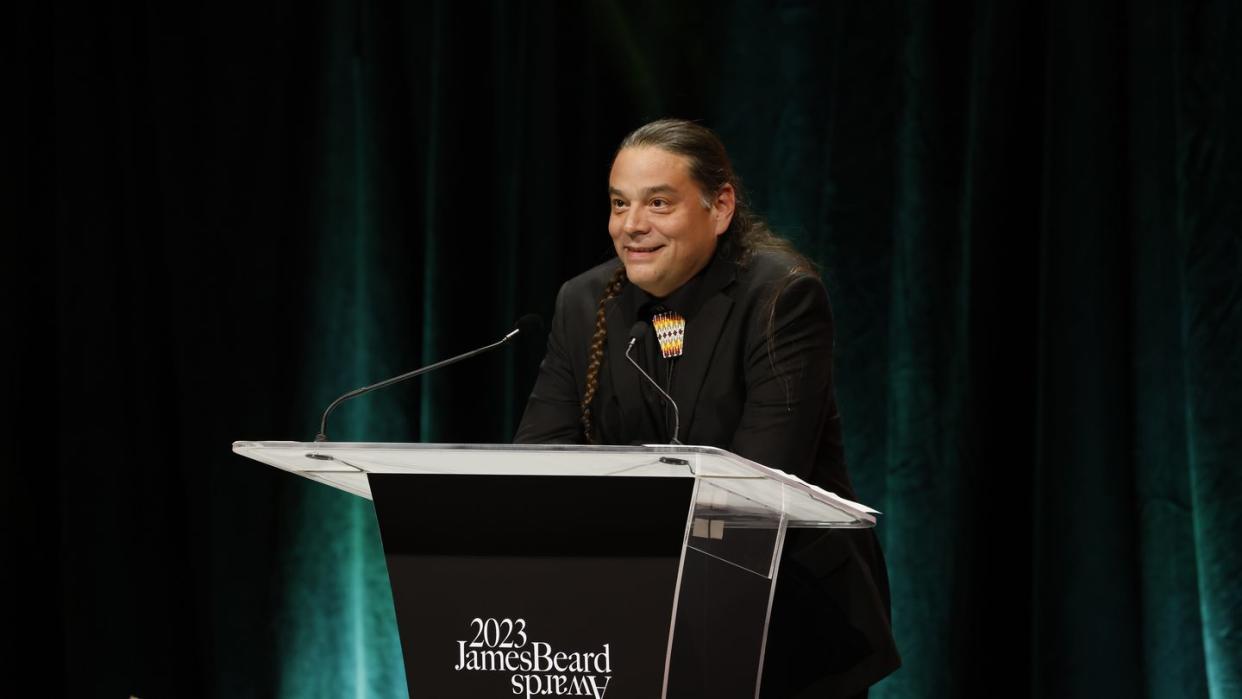 chicago, illinois june 05 sean sherman speaks onstage at the 2023 james beard restaurant and chef awards at lyric opera of chicago on june 05, 2023 in chicago, illinois photo by jeff scheargetty images for the james beard foundation