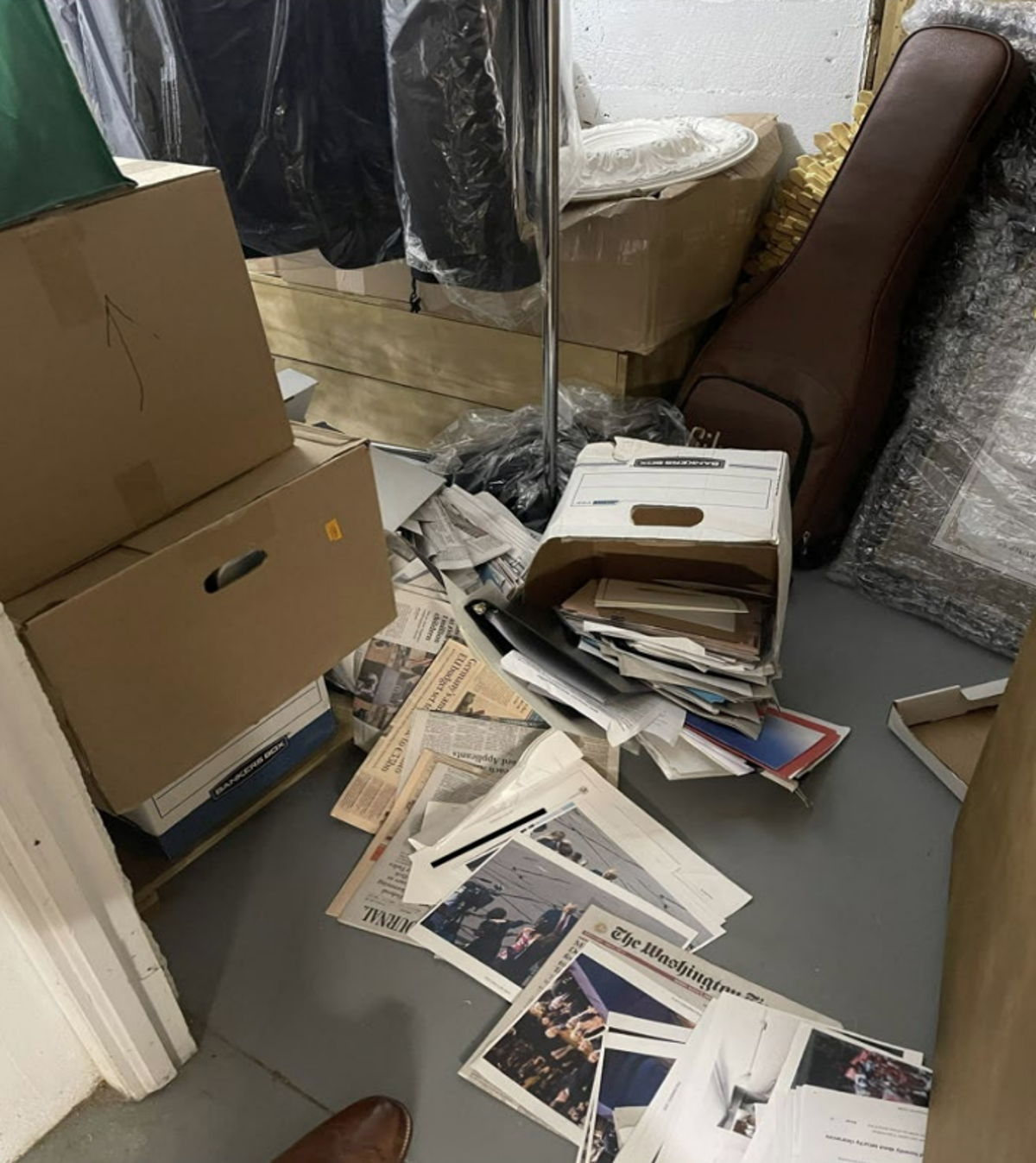 Photo of document boxes in Former President Donald Trump’s Mar-a-Lago residence released by US Justice Department as part of the indictment (US Justice Department)