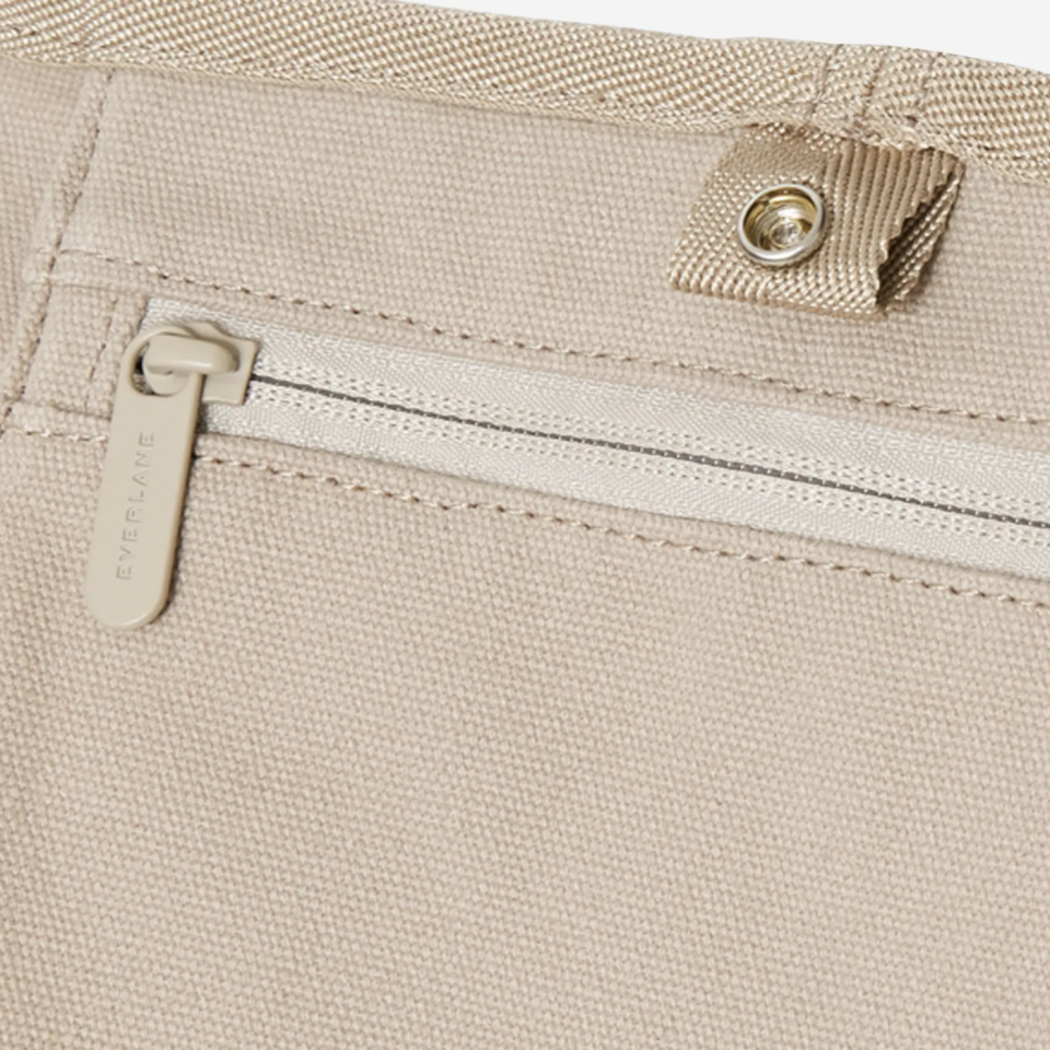 A zipper closure on Everlane's new Lantern Bag in Cement