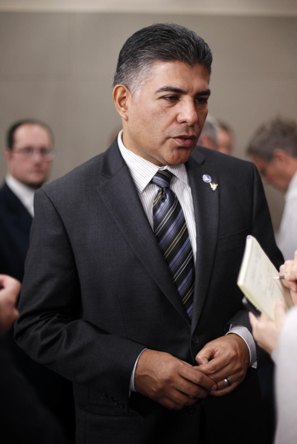 Rep.-elect Tony Cardenas, D-Calif., is interviewed following a news conference with newly elected Democratic House members, on Capitol Hill in Washington, Tuesday, Nov. 13, 2012. (AP Photo/Pablo Martinez Monsivais) 