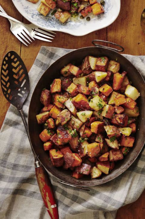 <p>We don't give side dishes enough credit. While the main dish gets all of the attention, everyone will be asking for second helpings of these crispy potatoes.</p><p><em><a href="https://www.goodhousekeeping.com/food-recipes/easy/a34573/crispy-roasted-potatoes-with-caper-vinaigrette/" rel="nofollow noopener" target="_blank" data-ylk="slk:Get the recipe for Crispy Roasted Potatoes with Caper Vinaigrette »;elm:context_link;itc:0;sec:content-canvas" class="link ">Get the recipe for Crispy Roasted Potatoes with Caper Vinaigrette »</a></em></p>
