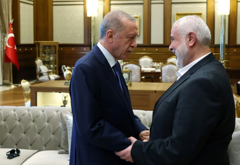 Erdogan's last meeting with Haniyeh was in July 2023 when he hosted the Hamas chief and Palestinian President Mahmud Abbas at the presidential palace in Ankara (Mustafa KAMACI)