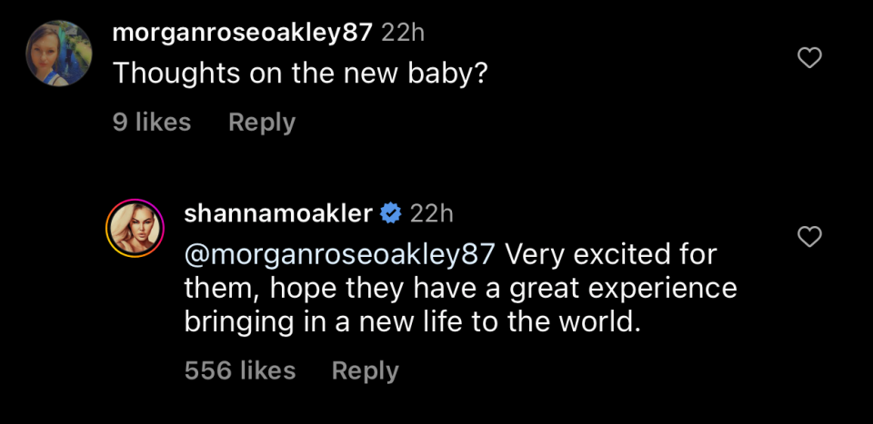 "Very excited for them, hope they have a great experience bringing in a new life to the world"