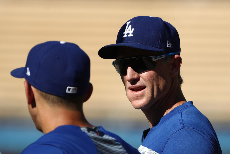 Chase Utley and the Dodgers’ wardrobe choices came under fire Saturday in Atlanta, for some reason. (Getty Images)