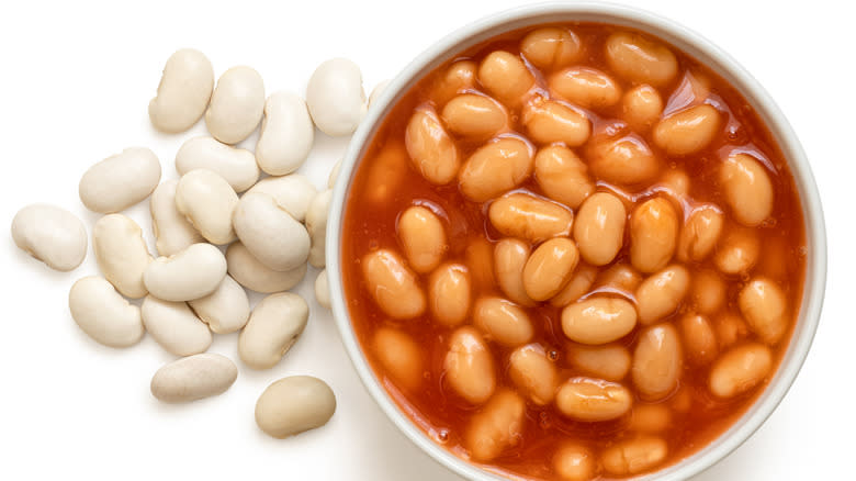 navy beans beside baked beans