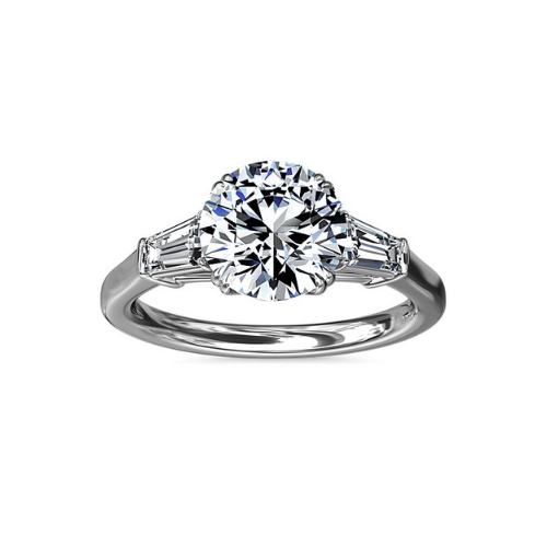 Three Stone Tapered Baguette Platinum Engagement Ring