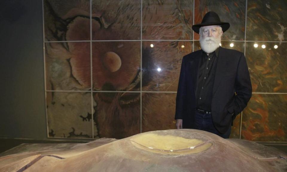 James Turrell near a model of his Roden Crater project.