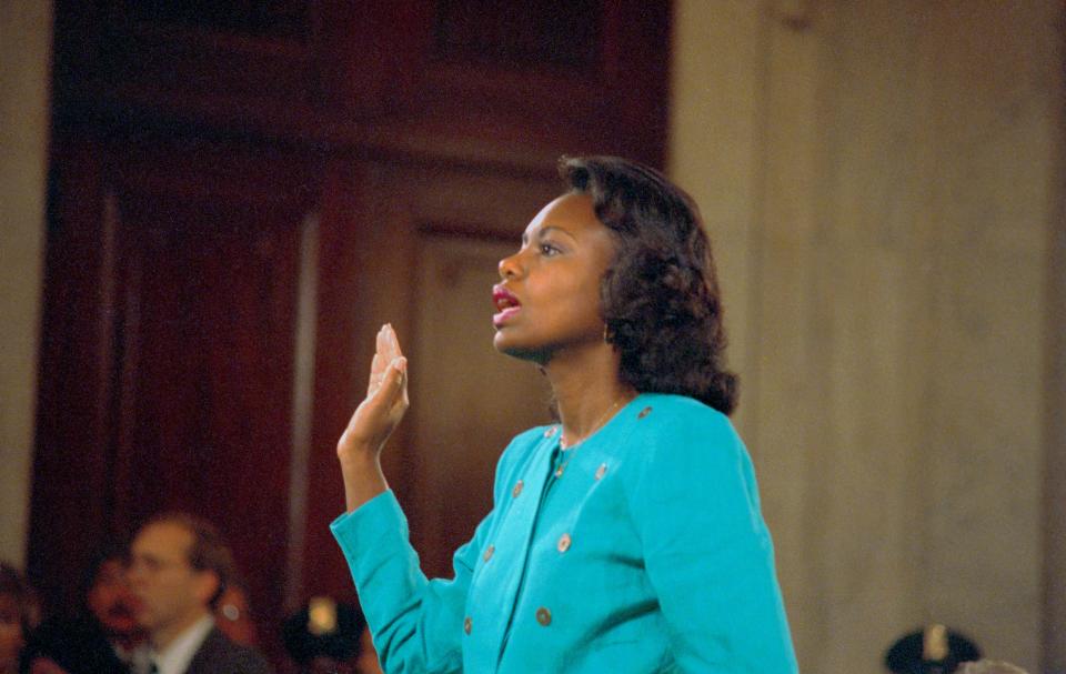 Law professor Anita Hill testified before a Senate Judiciary Committee composed entirely of white men in 1991. (Photo: Bettmann via Getty Images)