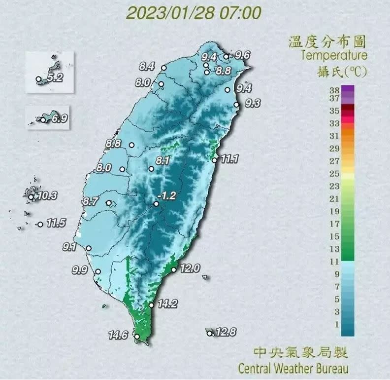 冷高壓偏南出海，不只帶來乾冷天氣型態，也容易使台灣南部出現清晨低溫。（圖取自鄭明典臉書）