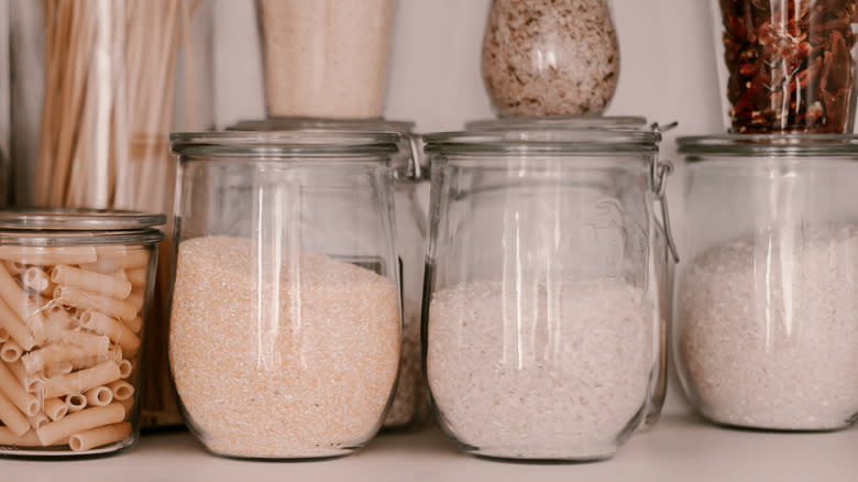 Jars of rice in pantry