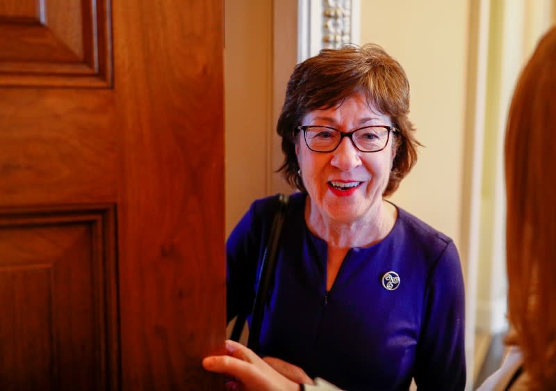 U.S. Senator Susan Collins attends weekly Senate Republican policy lunch on Capitol Hill in Washington