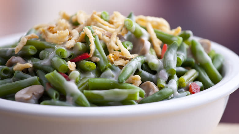 up close view of green bean casserole