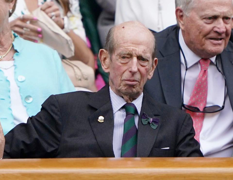 United Kingdom's Prince Edward, Duke of Kent sits during singles fourth round of the Championships, Wimbledon at the All England Lawn Tennis and Croquet Club in London, United Kingdom on July 8, 2019. ( The Yomiuri Shimbun via AP Images )