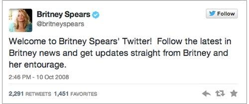 Tweet from Britney Spears' Twitter account