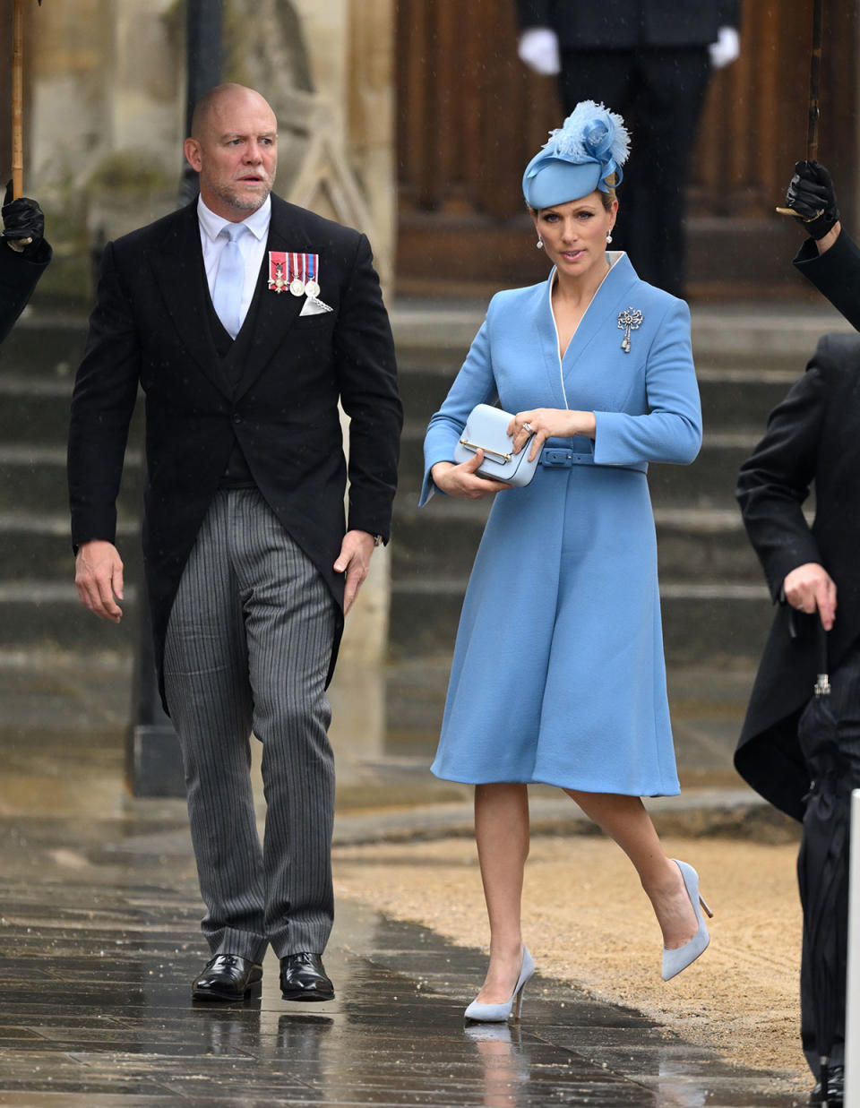 Zara Tindall and Mike Tindall walking into King Charles' coronation